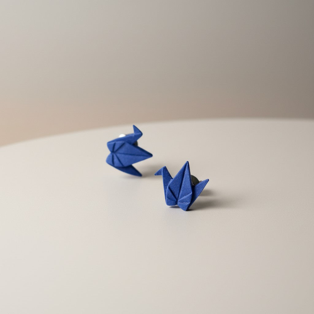Thousand Paper Crane Handmade Ceramic Stud Earrings with S925 Silver Needles – Artistic, Minimalist
