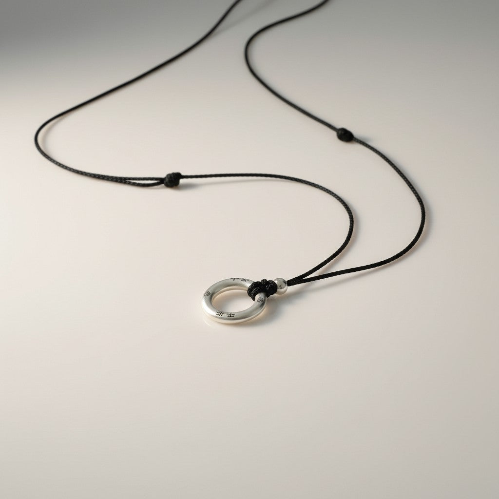 999 Fine Solid Silver Peace Buckle Cord Adjustable Necklace