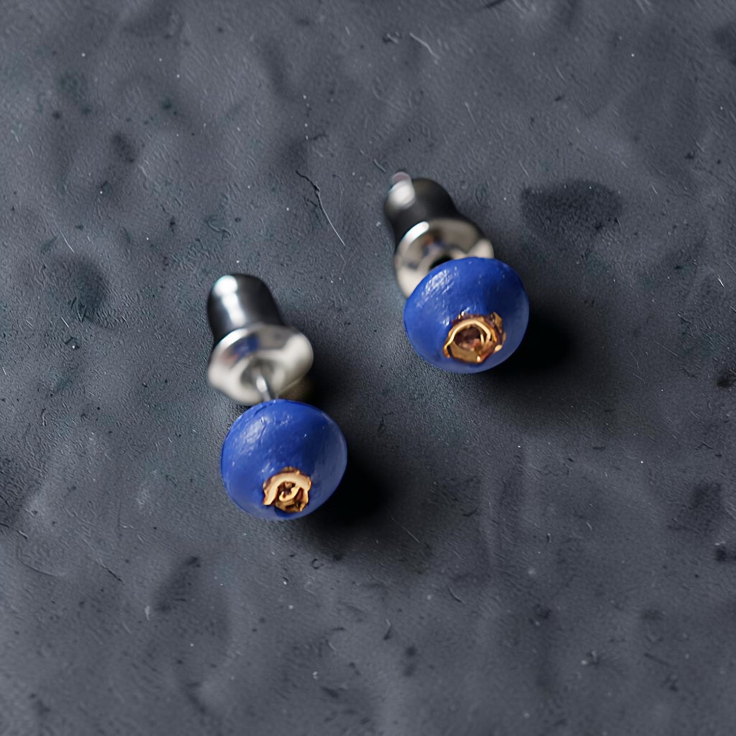 Unique Blueberry Handmade Ceramic Stud Earrings with S925 Silver Needles – Artistic