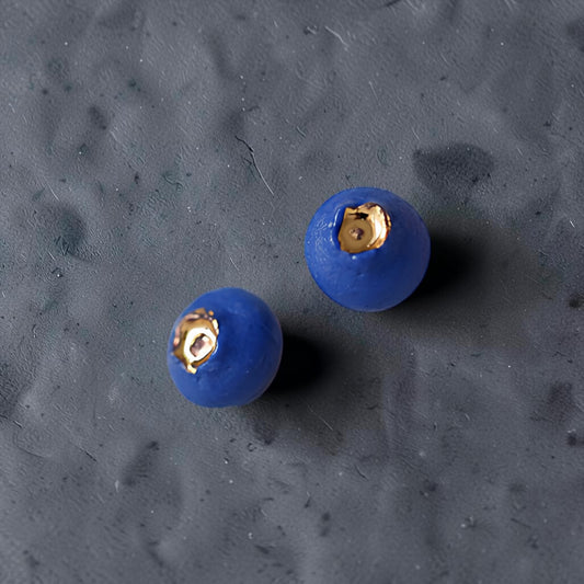 Unique Blueberry Handmade Ceramic Stud Earrings with S925 Silver Needles – Artistic
