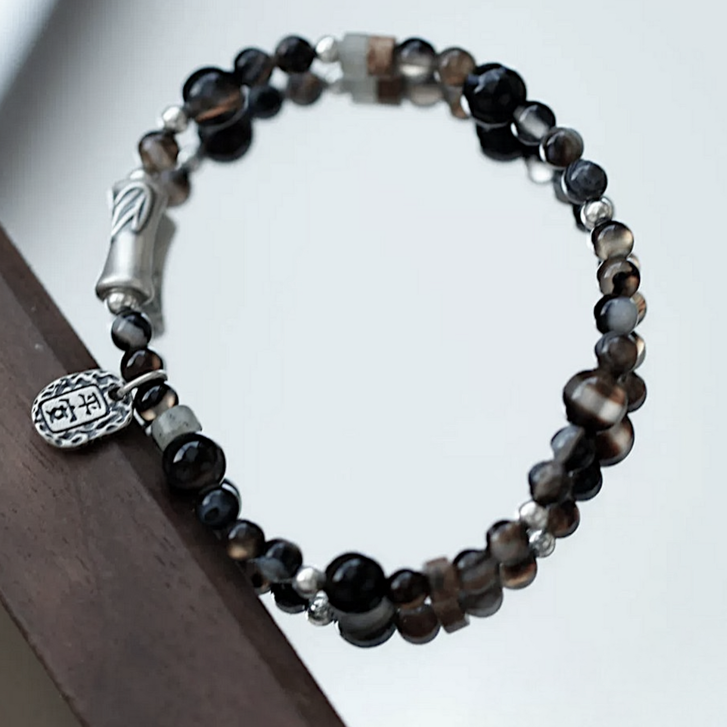999 Fine Silver Bamboo-joint Charm Agate Natural Stone Beads Bracelet