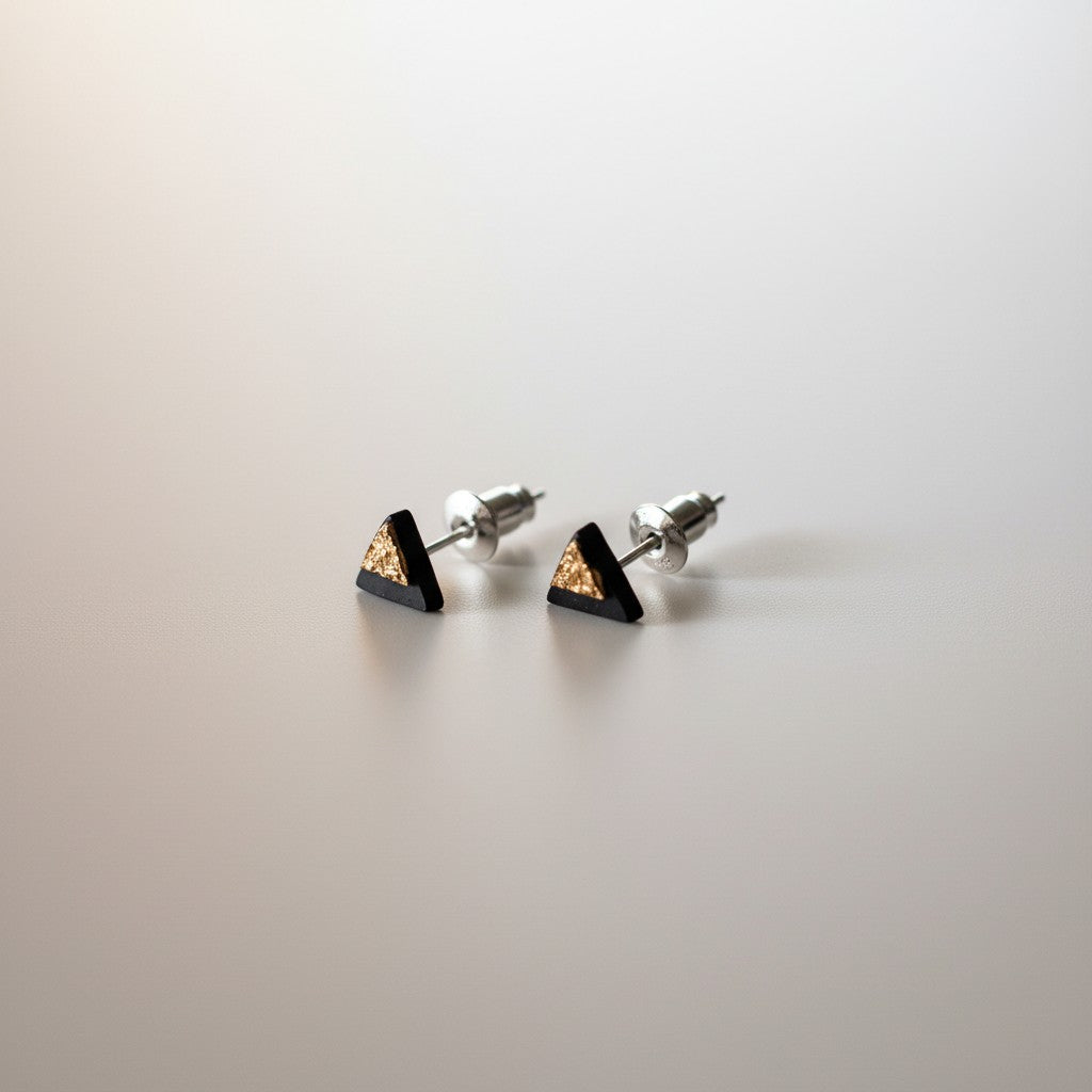 Unique Ceramic Triangle Square Stud Earrings with S925 Silver Needles – Artistic Design