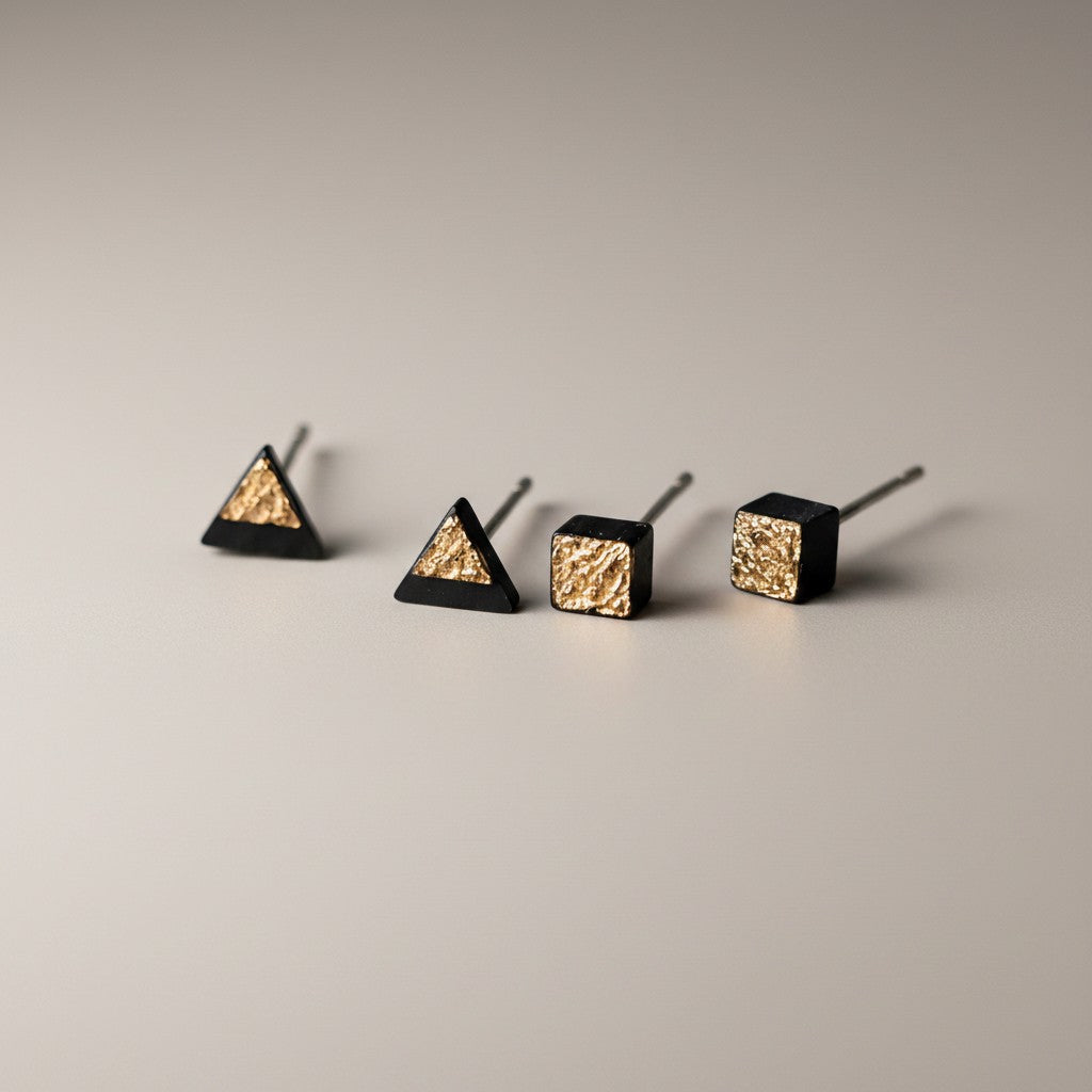 Unique Ceramic Triangle Square Stud Earrings with S925 Silver Needles – Artistic Design