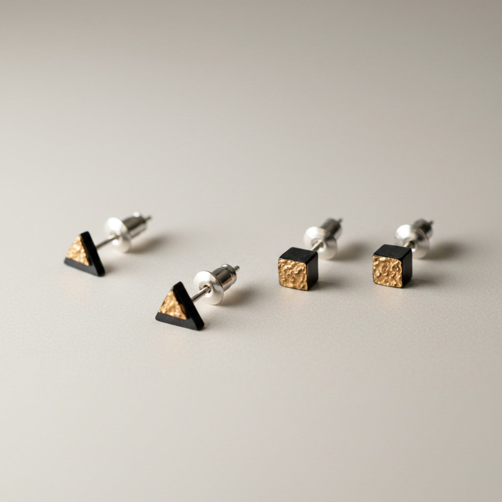 Unique Ceramic Triangle Square Stud Earrings with S925 Silver Needles – Artistic Design