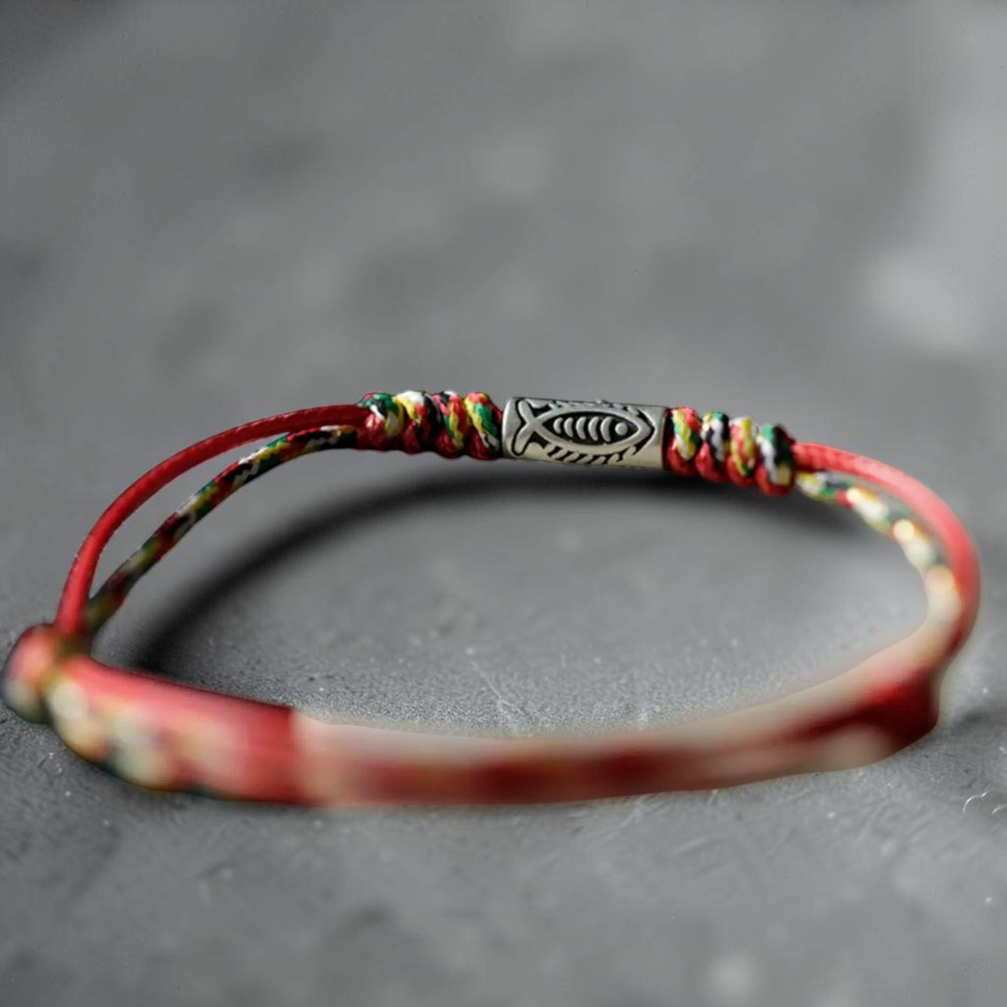 s925 Sterling Silver Koi Fish Charms Thin Braided Cord Bracelet
