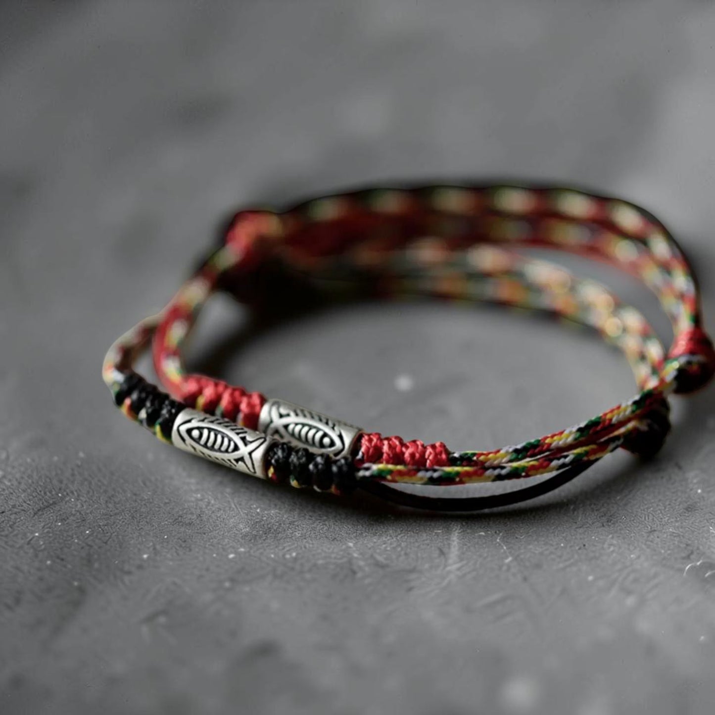s925 Sterling Silver Koi Fish Charms Thin Braided Cord Bracelet