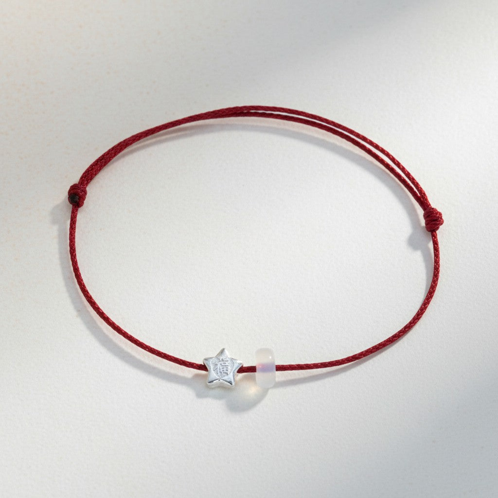999 Fine Silver Blessing Star Charm Thin Stacking Minimal Style Weaving Cord Bracelet Anklet