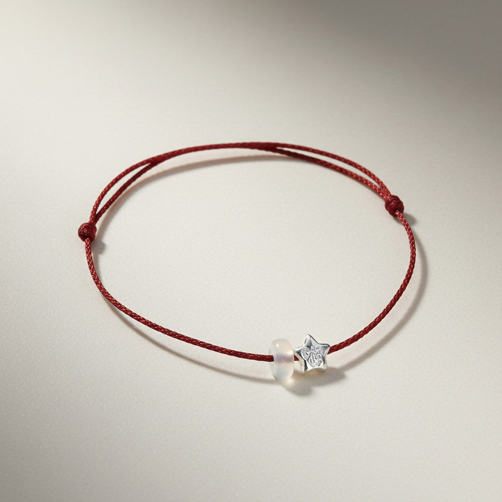 999 Fine Silver Blessing Star Charm Thin Stacking Minimal Style Weaving Cord Bracelet Anklet