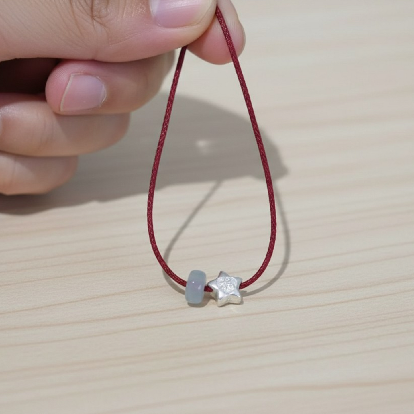 999 Fine Silver Blessing Star Charm Thin Stacking Minimal Style Weaving Cord Bracelet Anklet