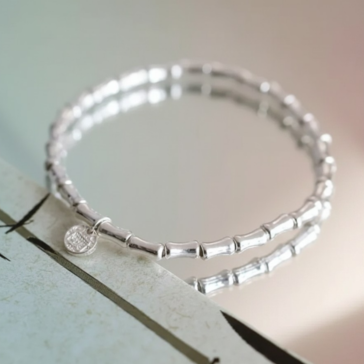 s925 Sterling Silver Bamboo Joint Wealth God Niche Charm Segment Beads Bracelet