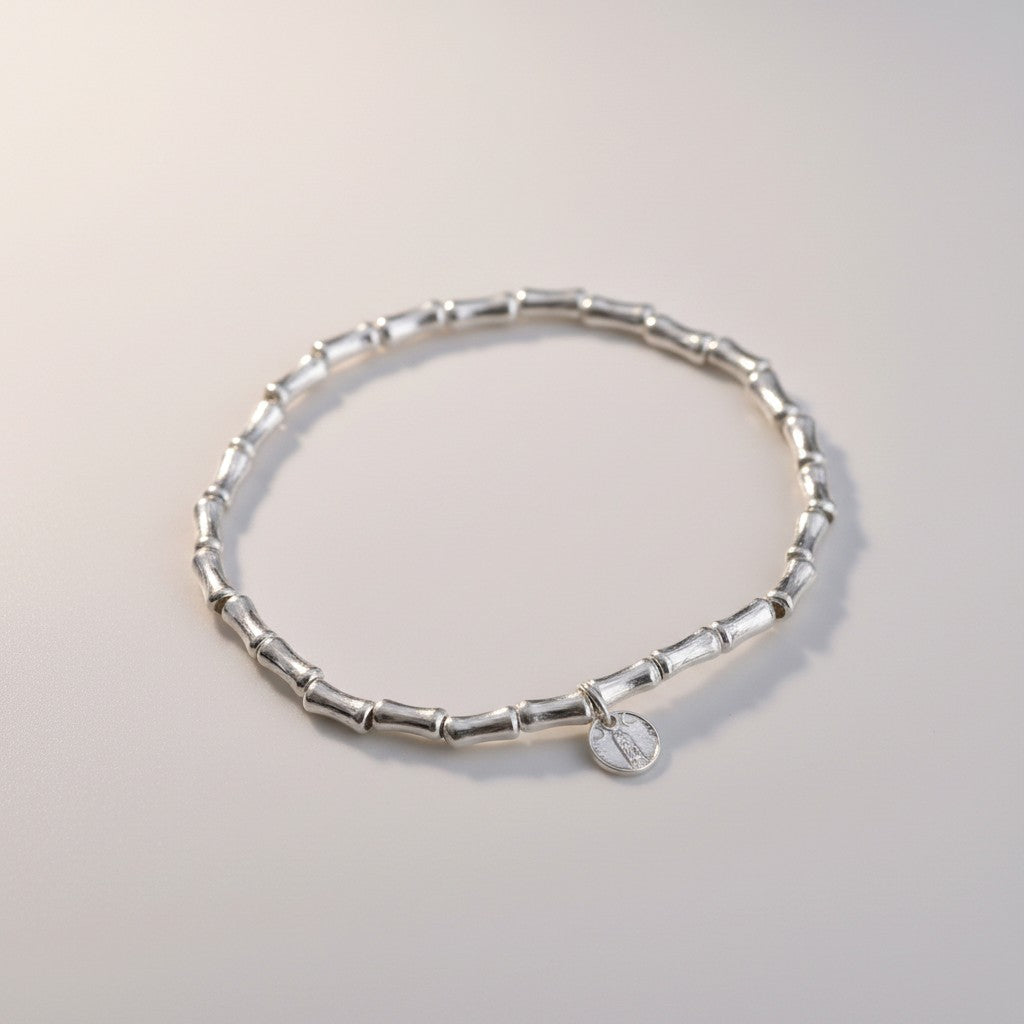 s925 Sterling Silver Bamboo Joint Wealth God Niche Charm Segment Beads Bracelet