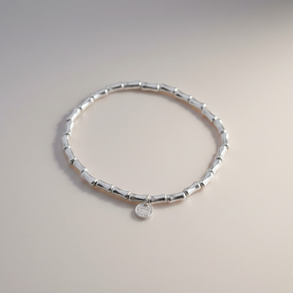 s925 Sterling Silver Bamboo Joint Wealth God Niche Charm Segment Beads Bracelet