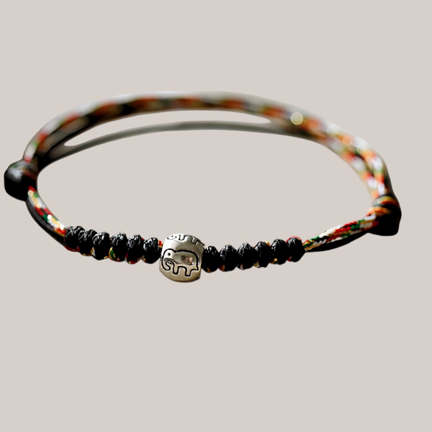 s925 Sterling Silver Auspicious Elephant Minimal Charm Weaving Cord Bracelet