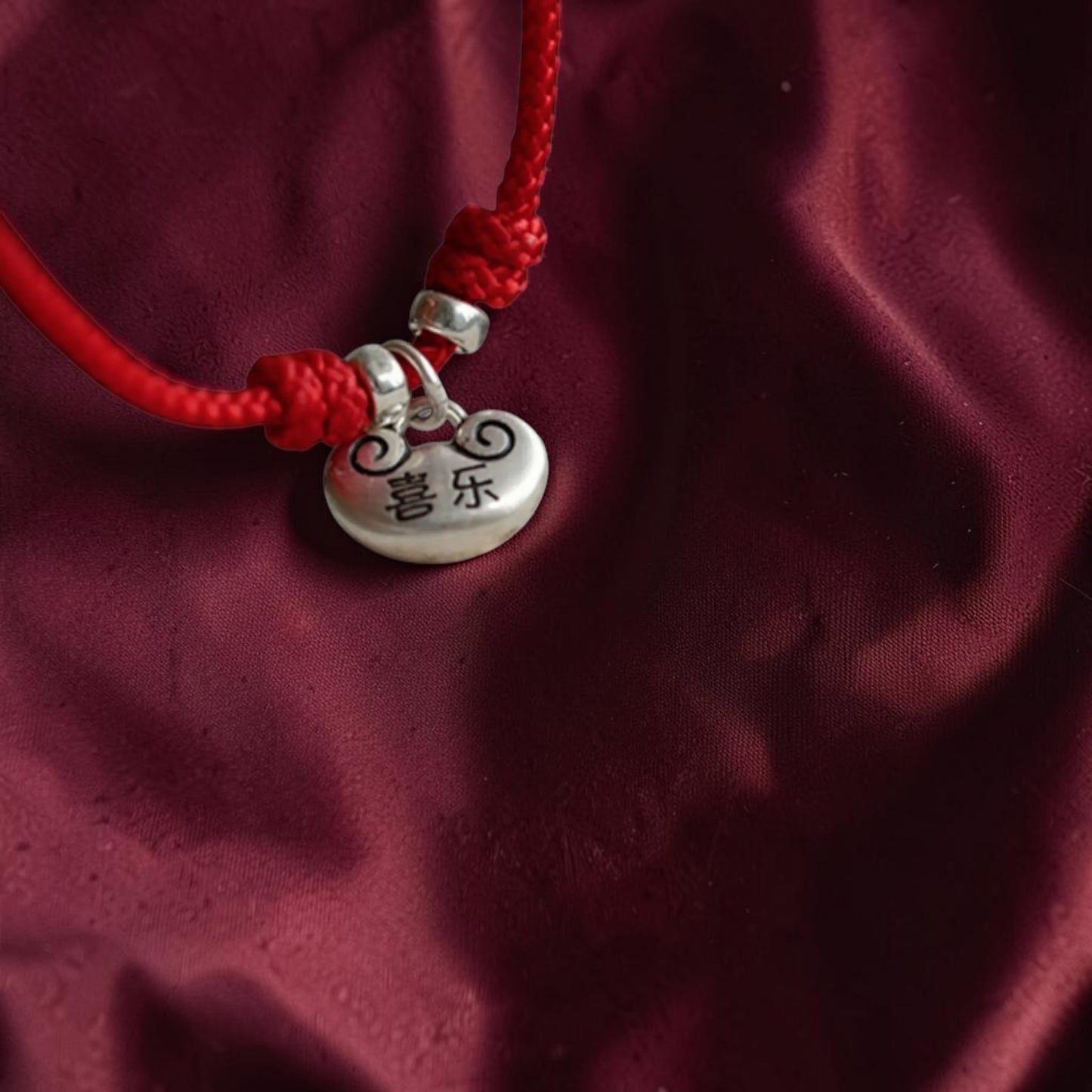 999 Fine Solid Silver Joy and Peace Chinese Lock Charm Weaving Cord Bracelet Anklet