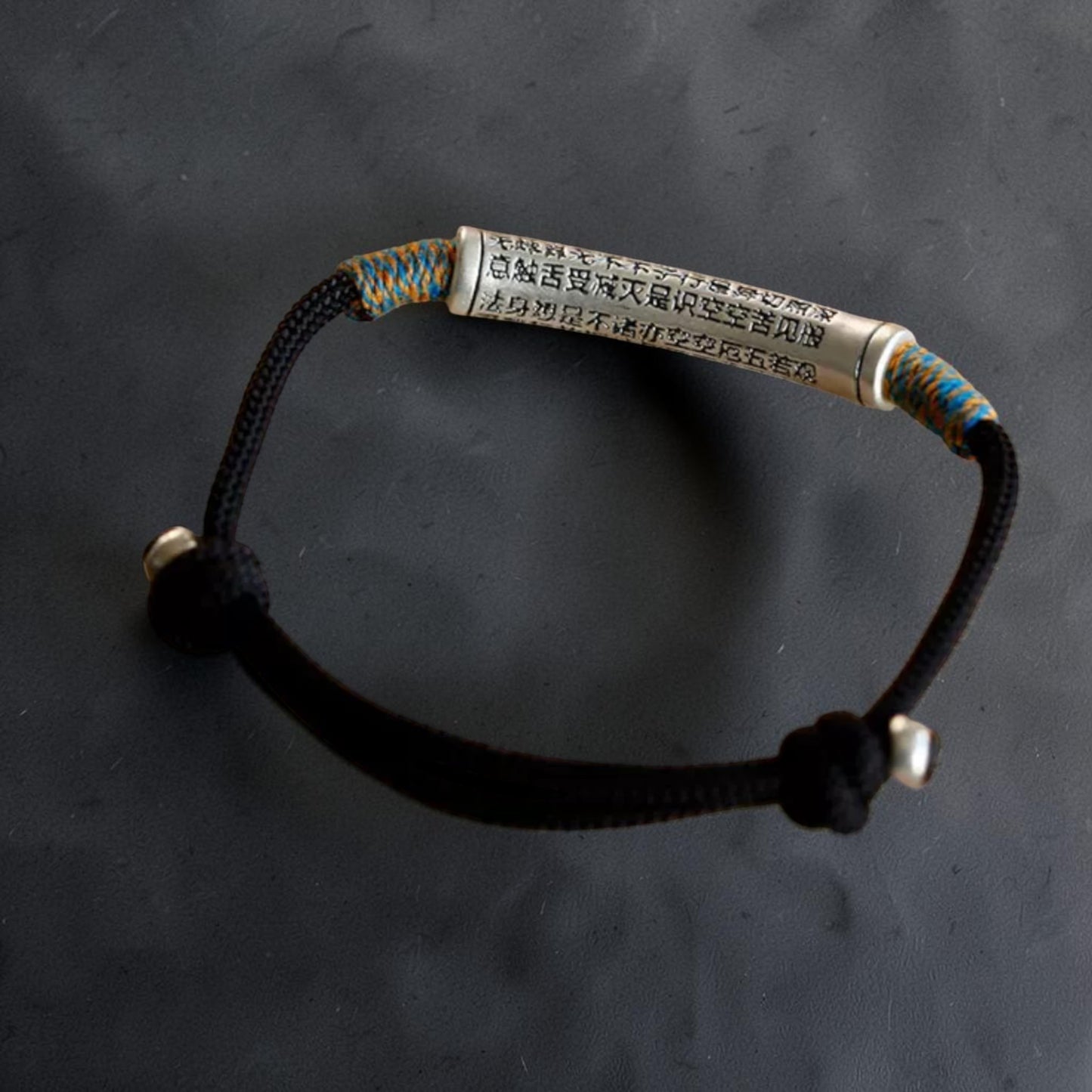 999 Fine Silver Curved tube Heart Sutra Charm Tibetan-style Weaving Unisex Bracelet