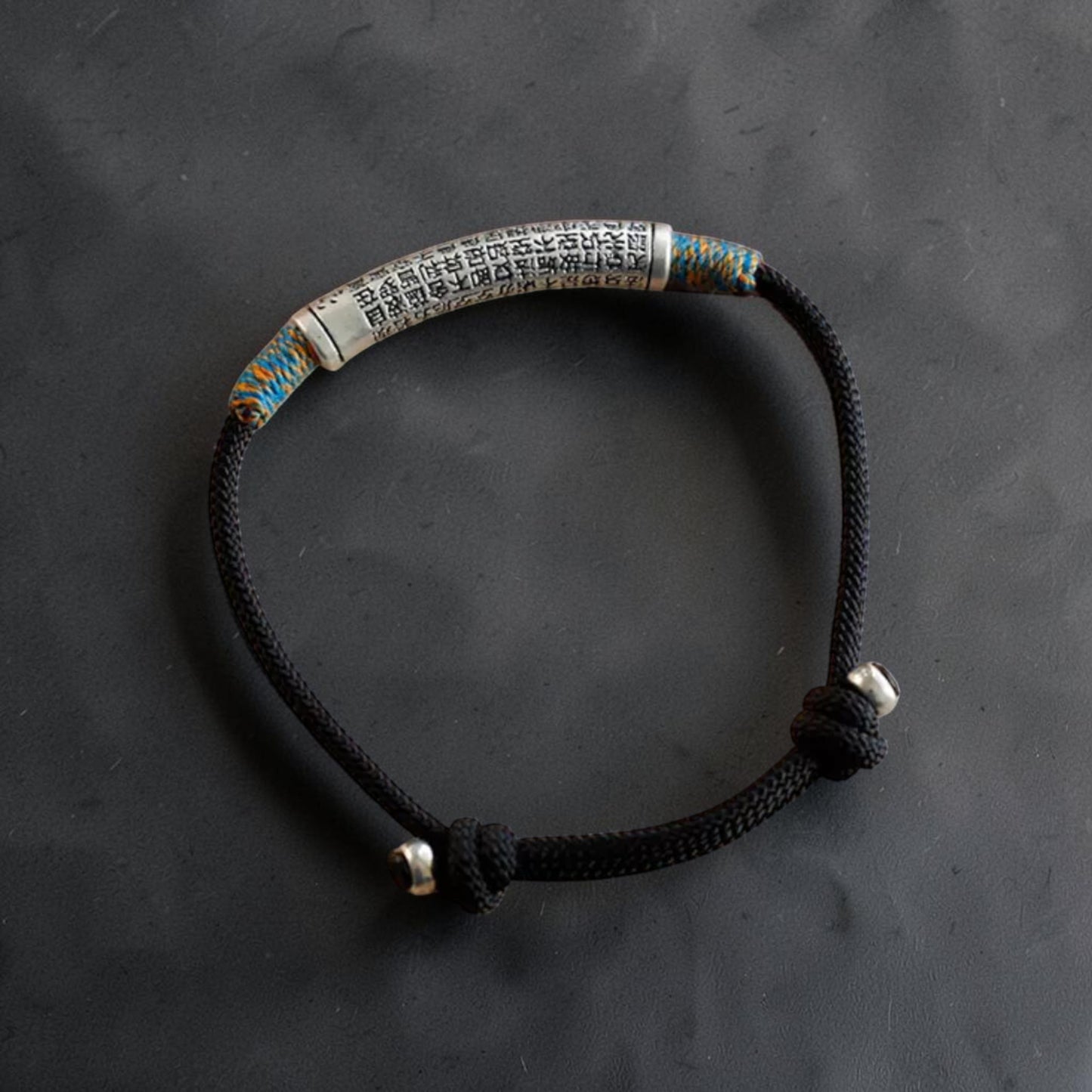 999 Fine Silver Curved tube Heart Sutra Charm Tibetan-style Weaving Unisex Bracelet