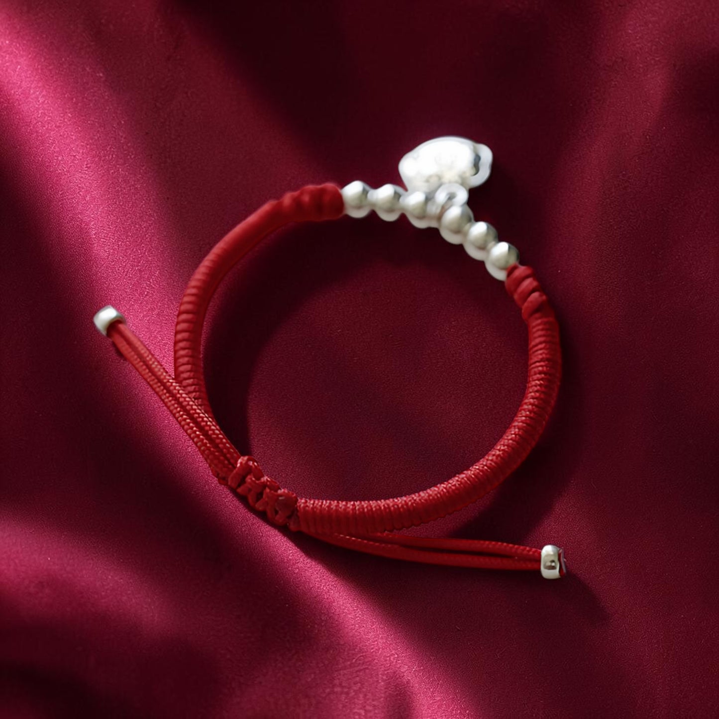 999 Fine Solid Silver Ruyi Fortune Lock Charm Weaving Cord Bracelet