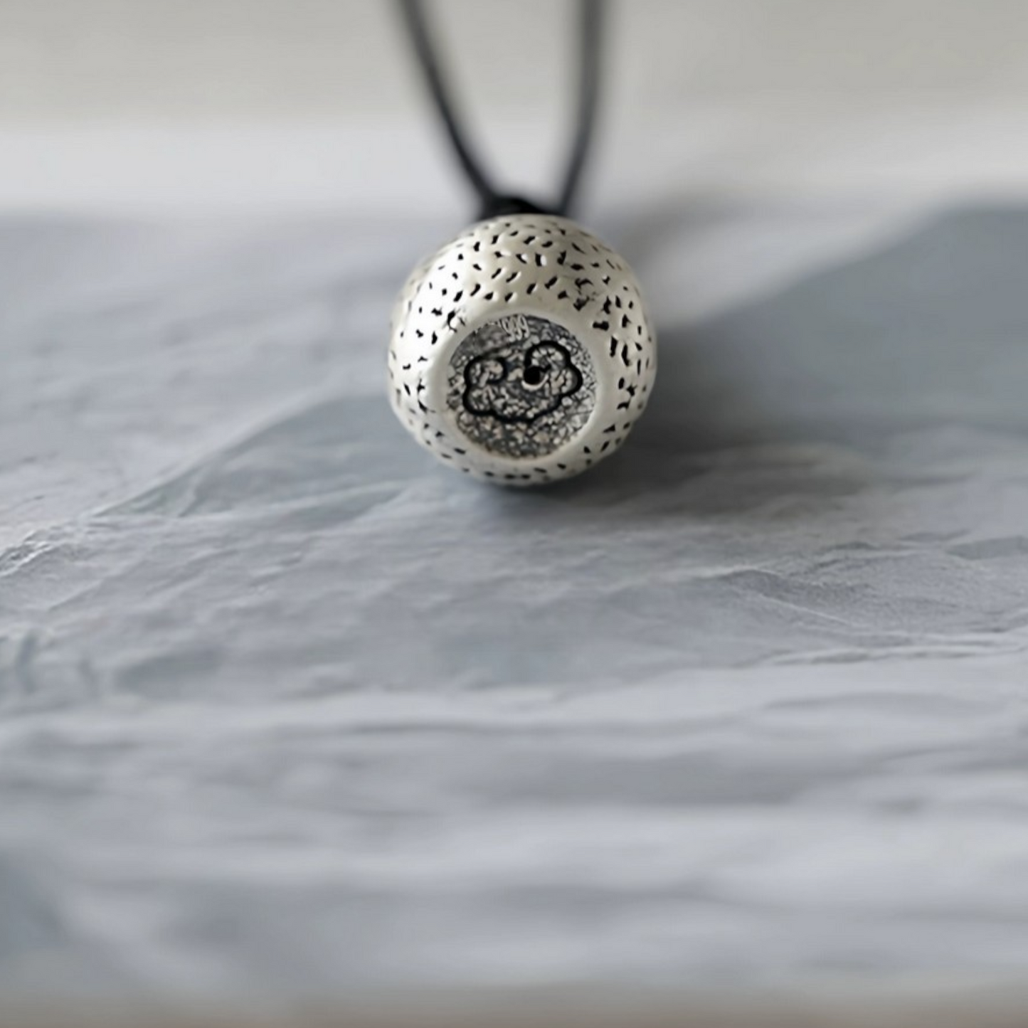 999 Fine Silver Lucky Nugget Blessing Charm Cord Necklace