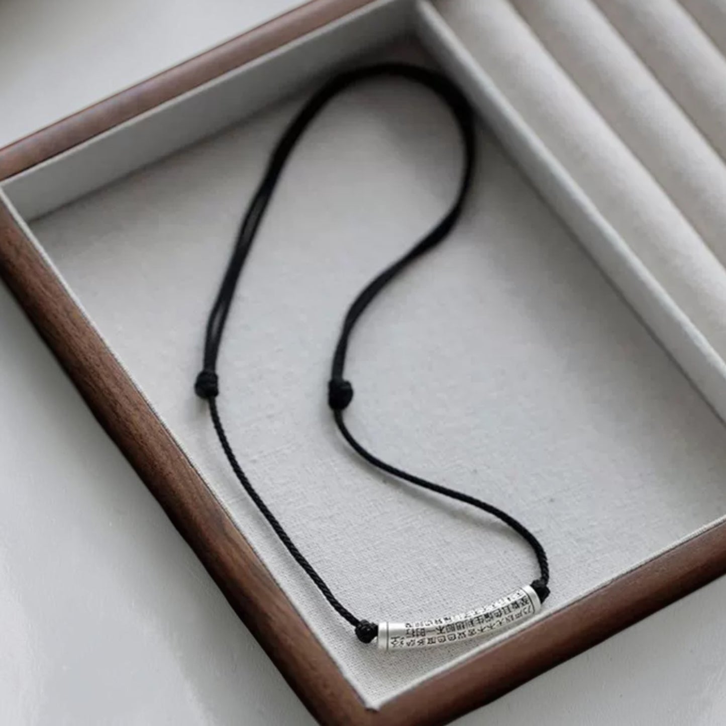 999 Fine Silver Heart Sutra Protection and Peace Charm Cord Adjustable Necklace