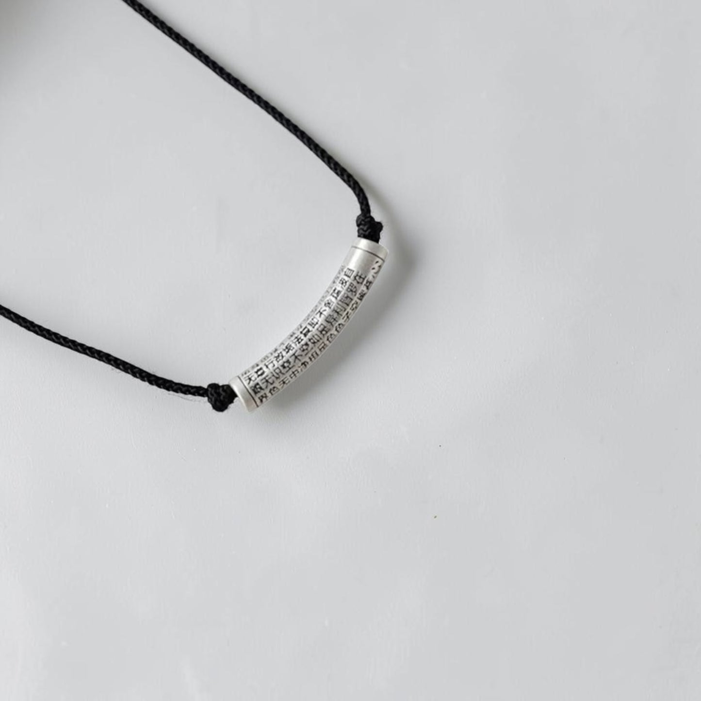 999 Fine Silver Heart Sutra Protection and Peace Charm Cord Adjustable Necklace