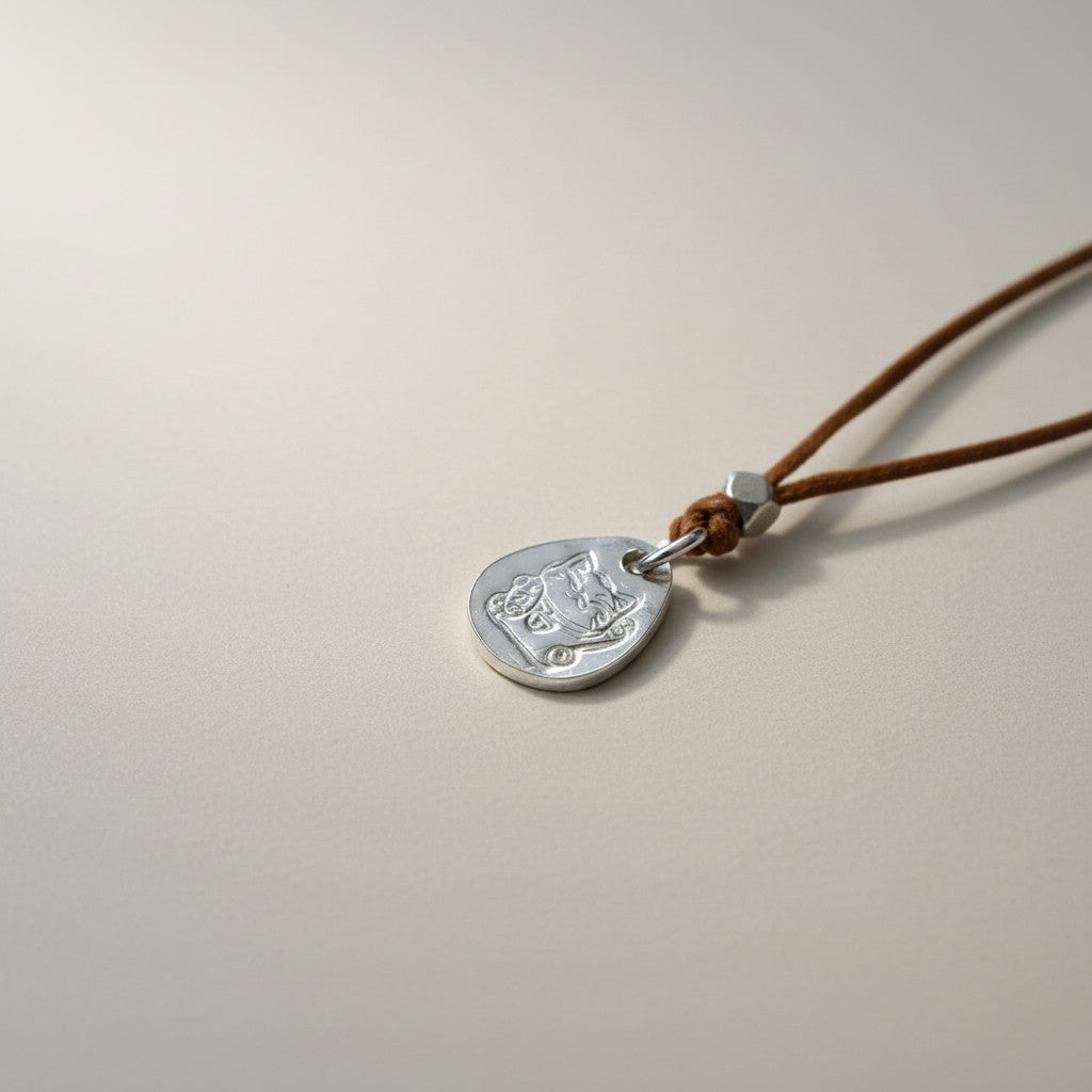 999 Fine Solid Silver Lucky Maneki-neko Cat Pendant Cord Adjustable Necklace