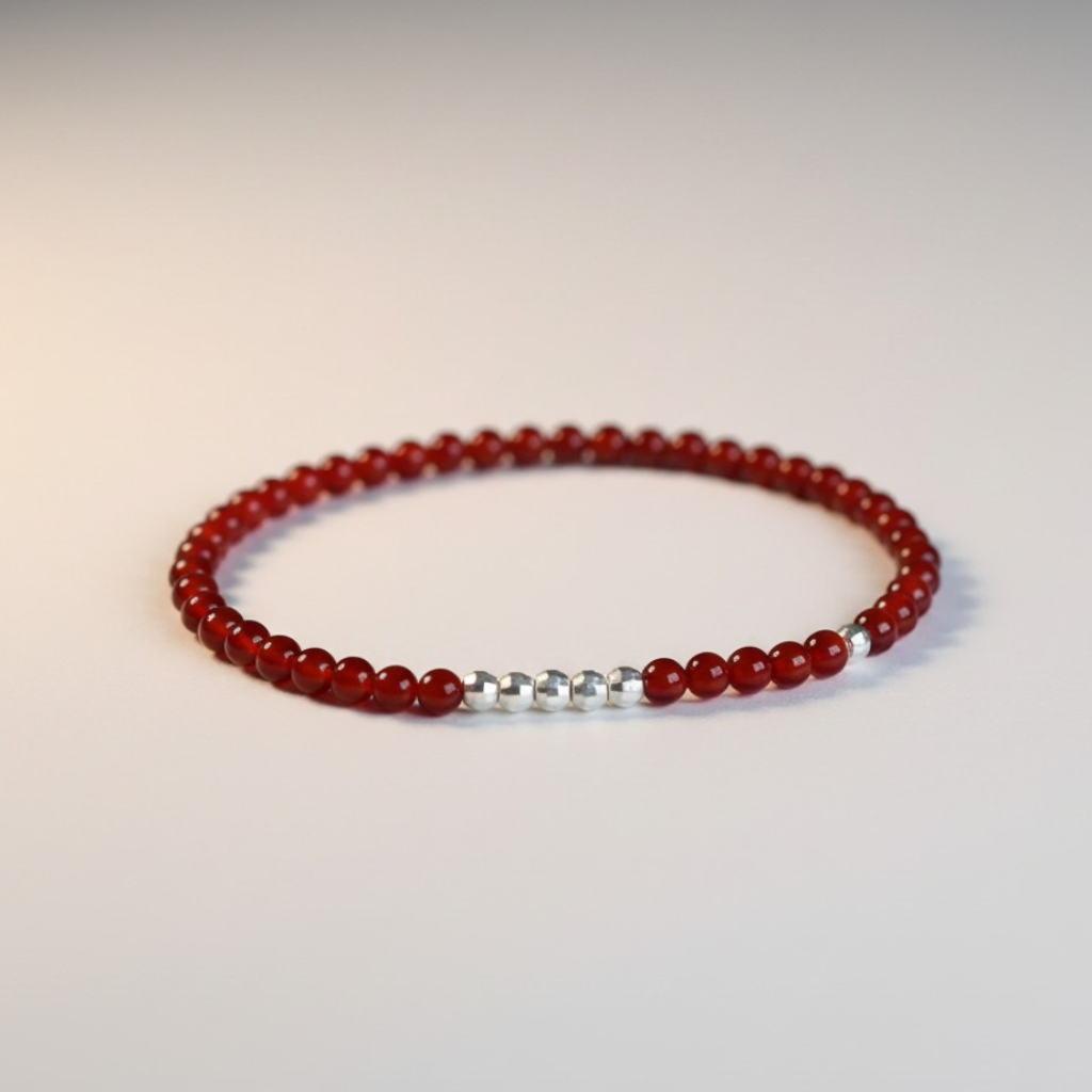 s925 Sterling Silver Sparkling Disco-Beads Natural Red Agate Stackable Bracelet