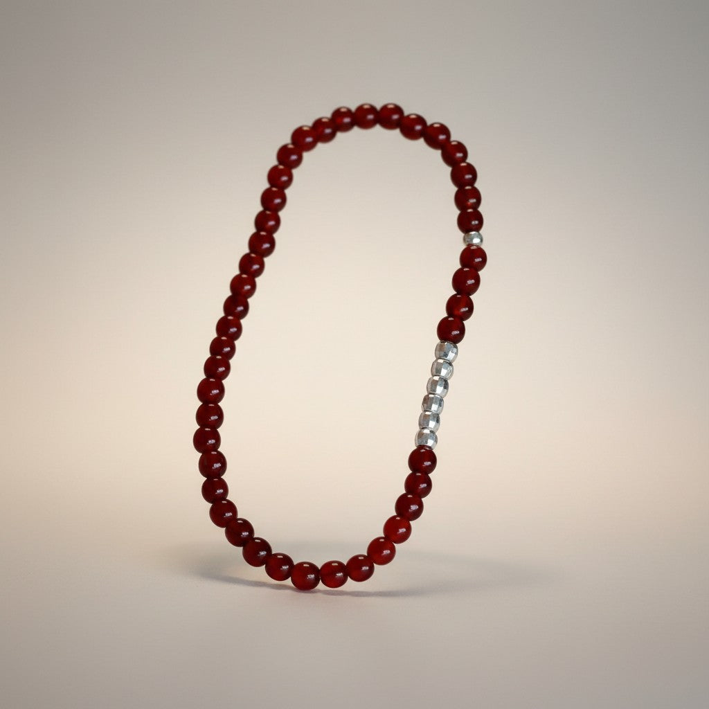 s925 Sterling Silver Sparkling Disco-Beads Natural Red Agate Stackable Bracelet