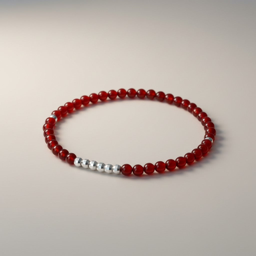 s925 Sterling Silver Sparkling Disco-Beads Natural Red Agate Stackable Bracelet
