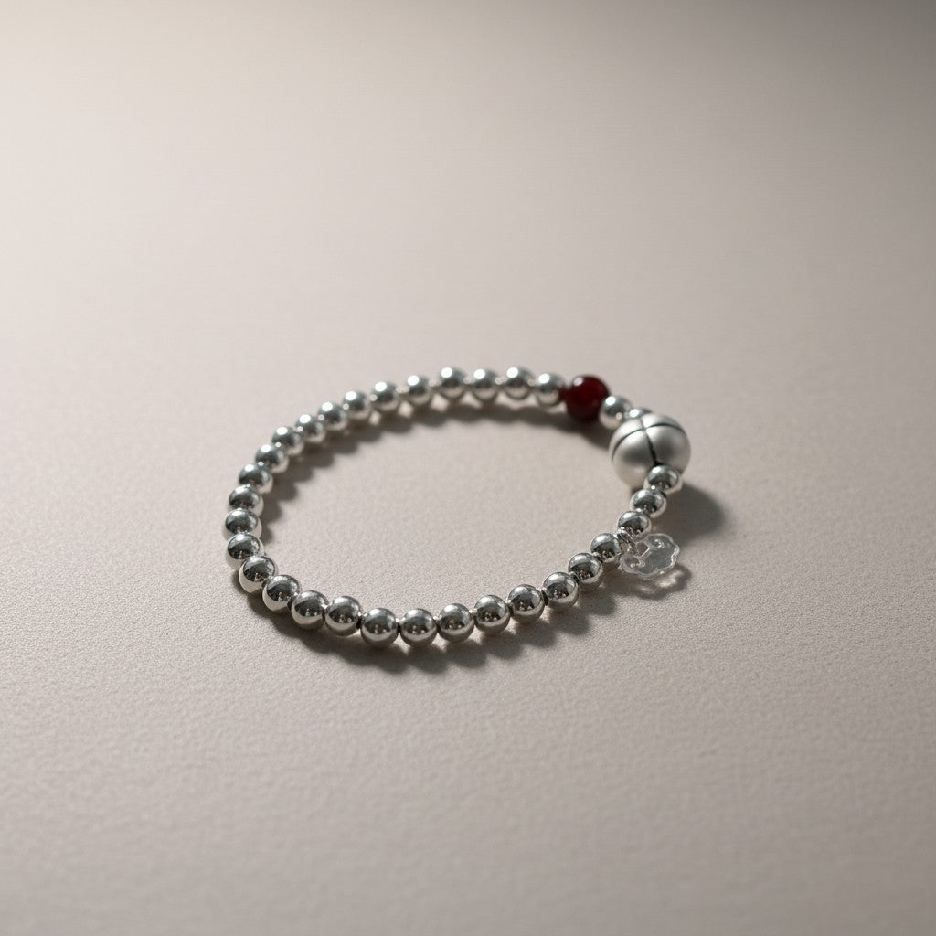 999 Fine Silver Minimal Persimmon Fortune Charm Beads Bracelet