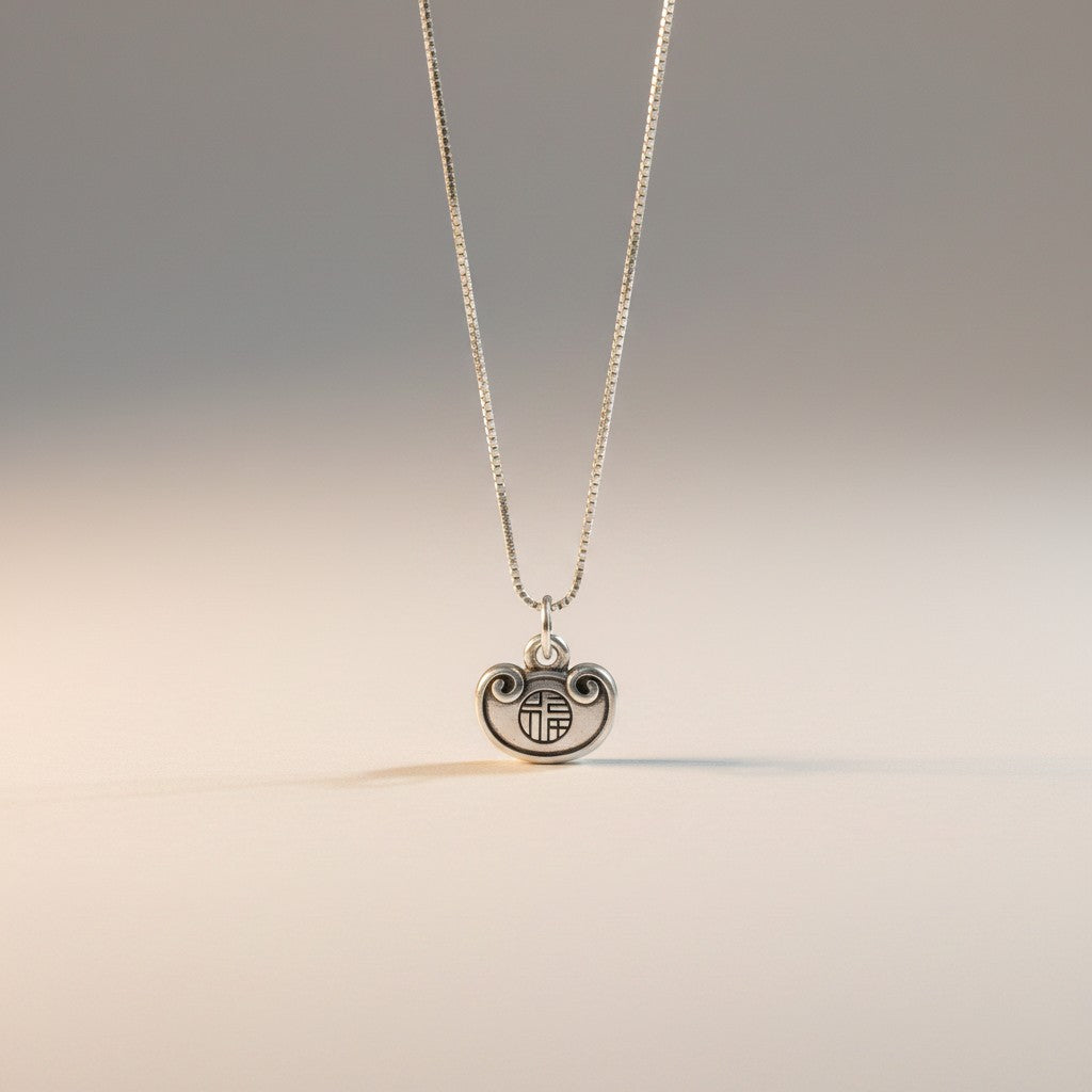 999 Fine Silver Peace Lock Pendant Blessing Charm Necklace