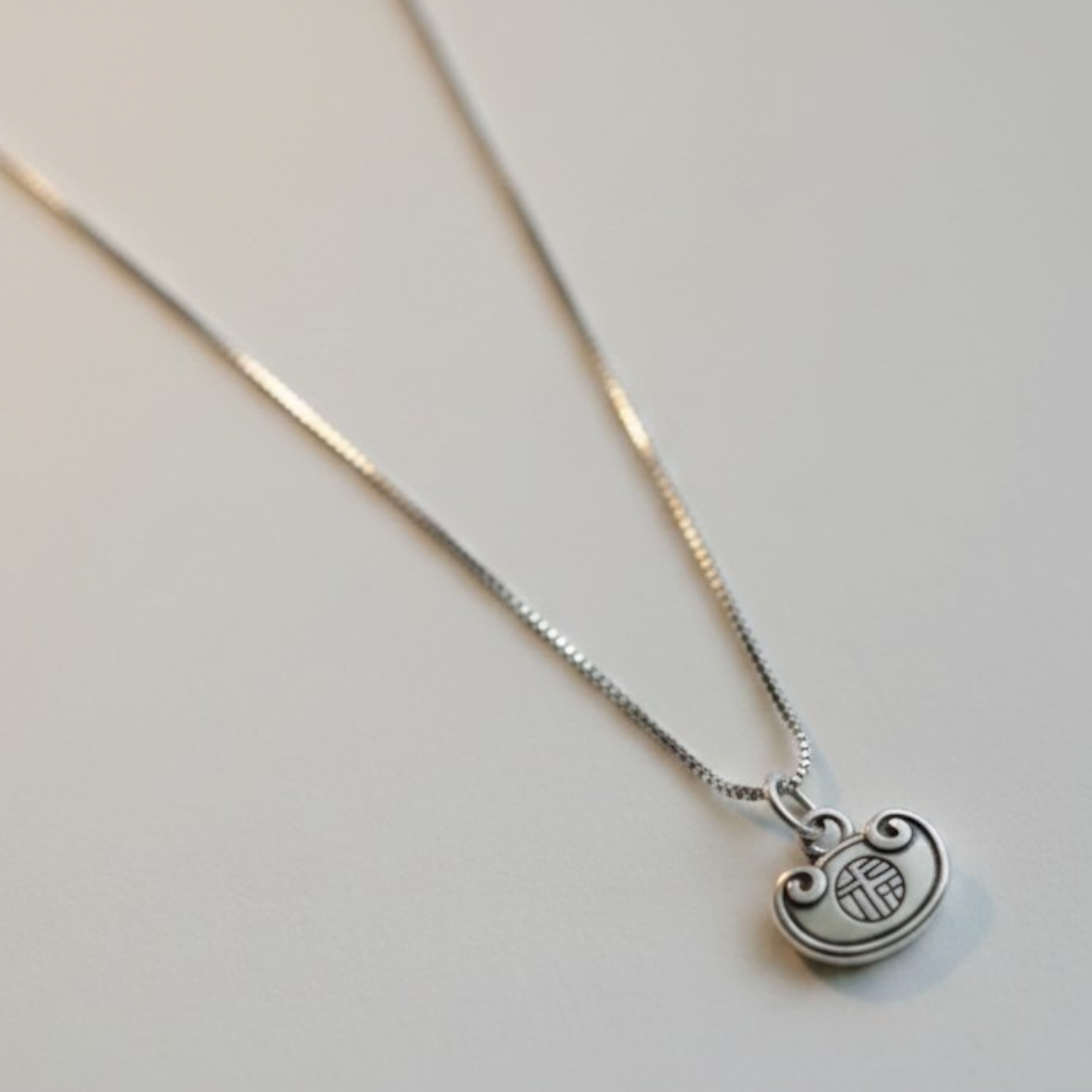 999 Fine Silver Peace Lock Pendant Blessing Charm Necklace