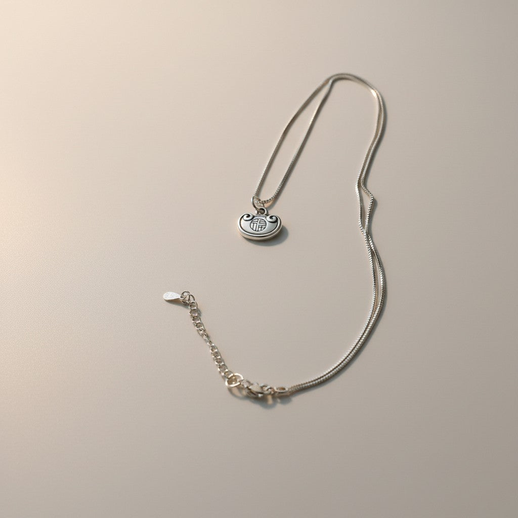 999 Fine Silver Peace Lock Pendant Blessing Charm Necklace