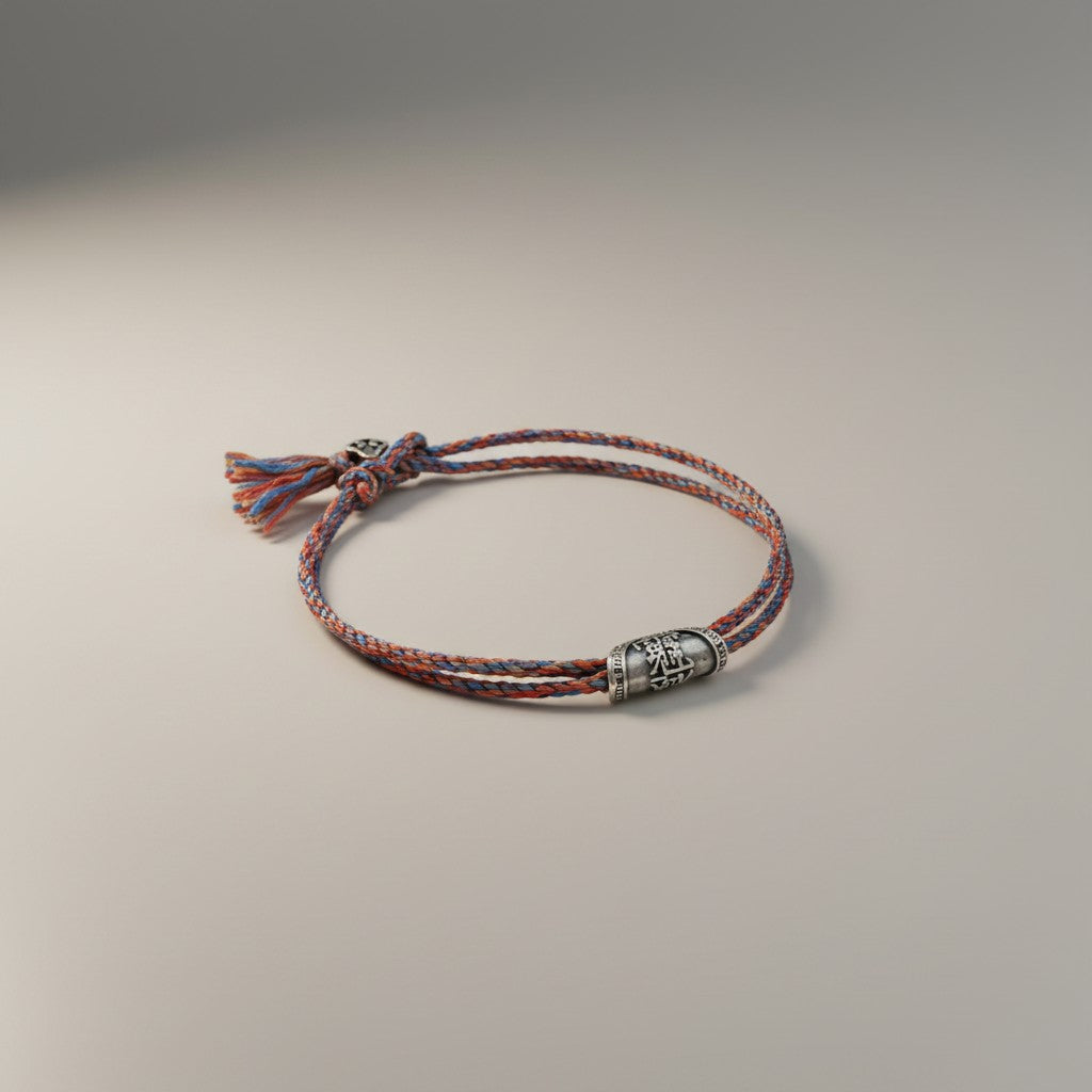 s925 Sterling Silver Tai Sui dumpling Charm Hand-braided Colorful Cords Tibetan Bracelet