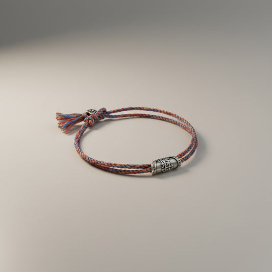 s925 Sterling Silver Tai Sui dumpling Charm Hand-braided Colorful Cords Tibetan Bracelet