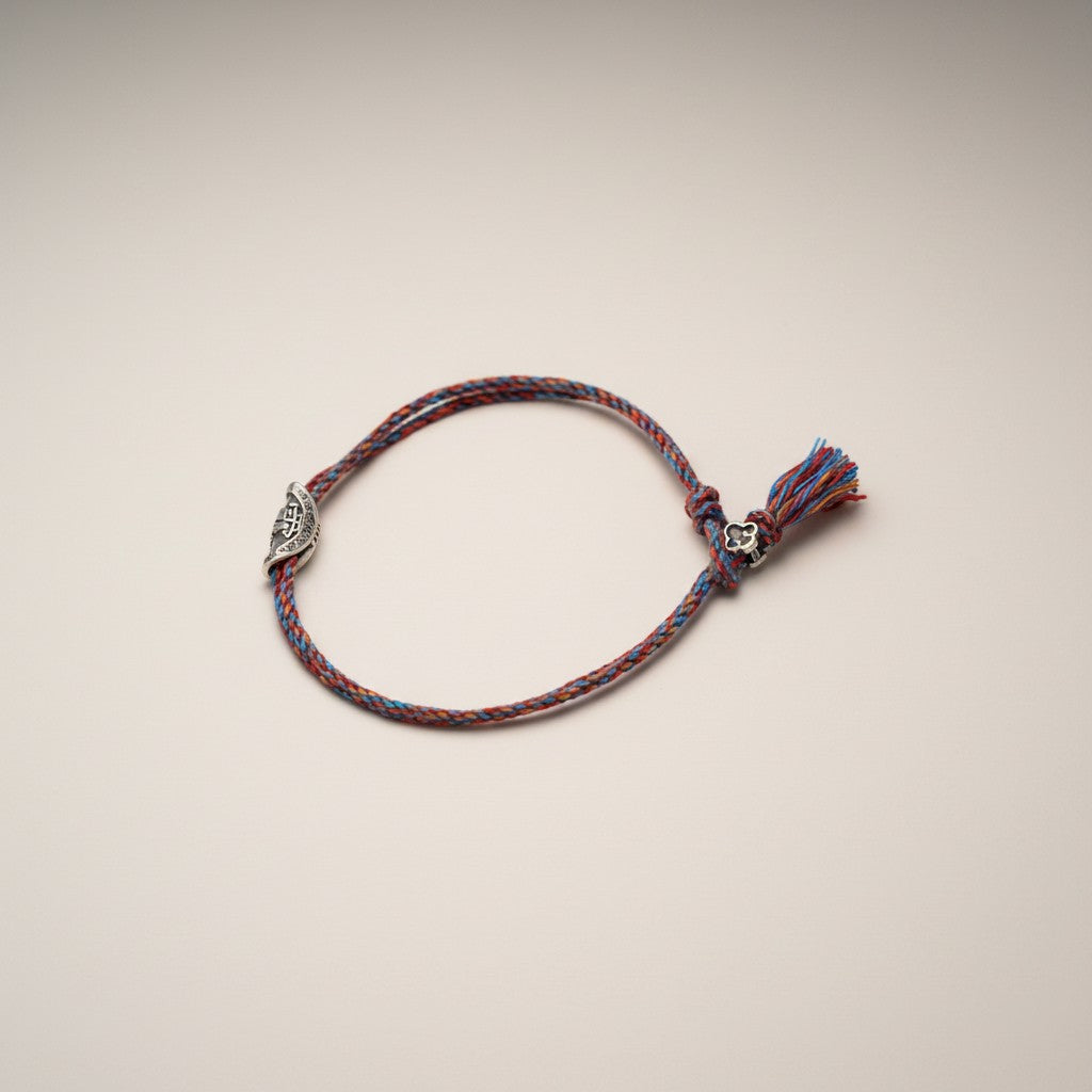 s925 Sterling Silver Tai Sui dumpling Charm Hand-braided Colorful Cords Tibetan Bracelet