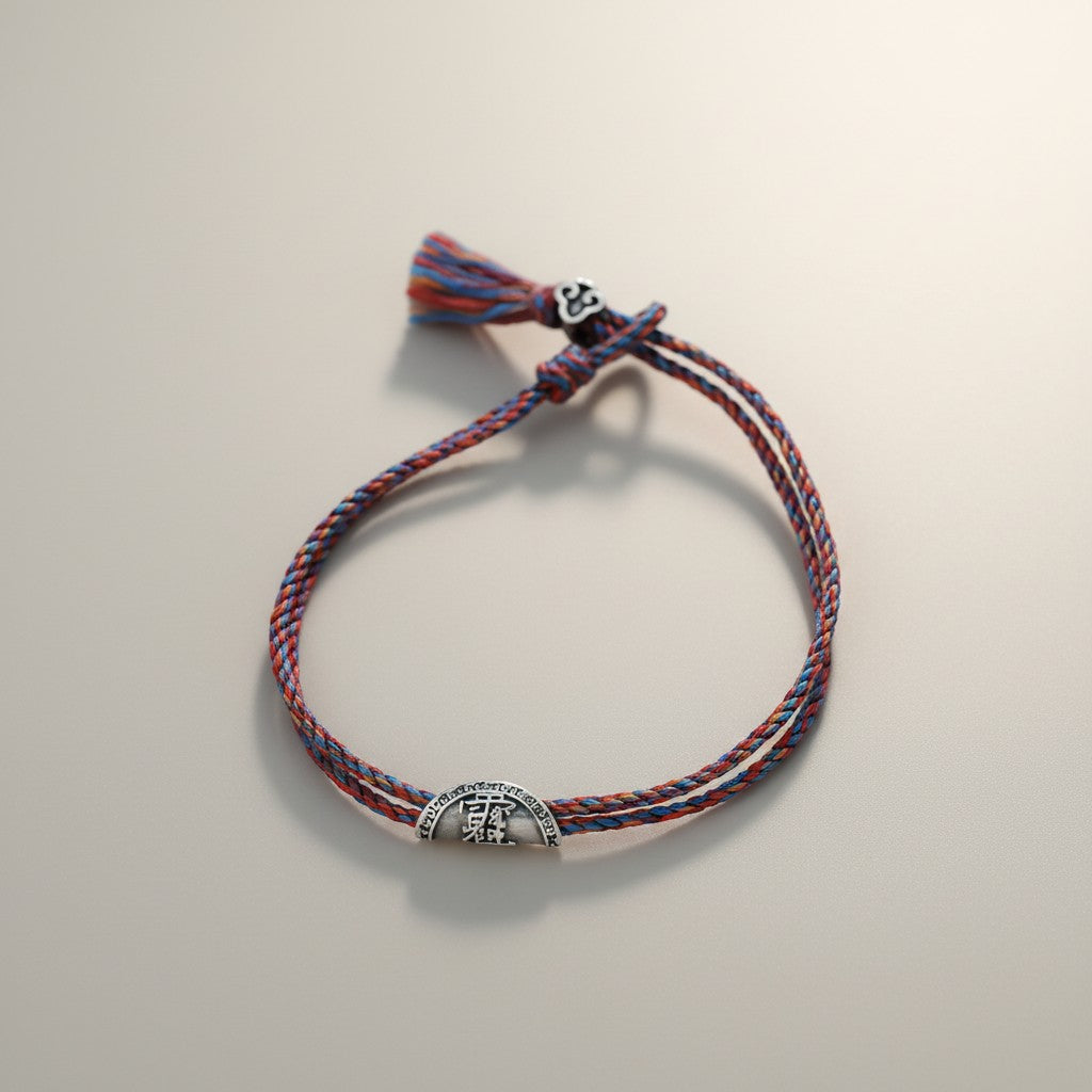 s925 Sterling Silver Tai Sui dumpling Charm Hand-braided Colorful Cords Tibetan Bracelet