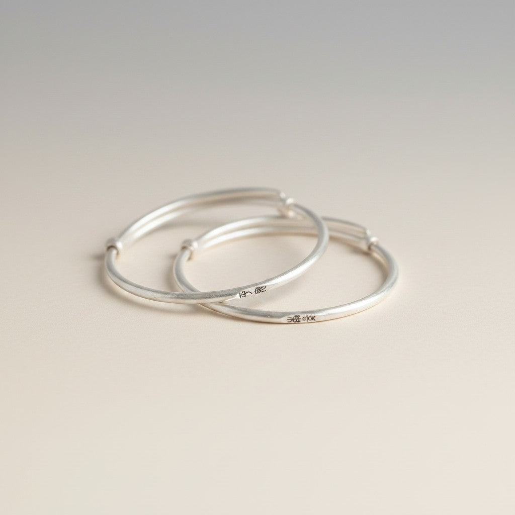 999 Fine Silver Peace and Joy Bangle Minimalist Engraved Bracelet