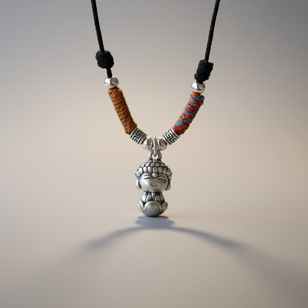 999 Fine Silver Maitreya Buddha Charm "All your wish come true" Cord Necklace