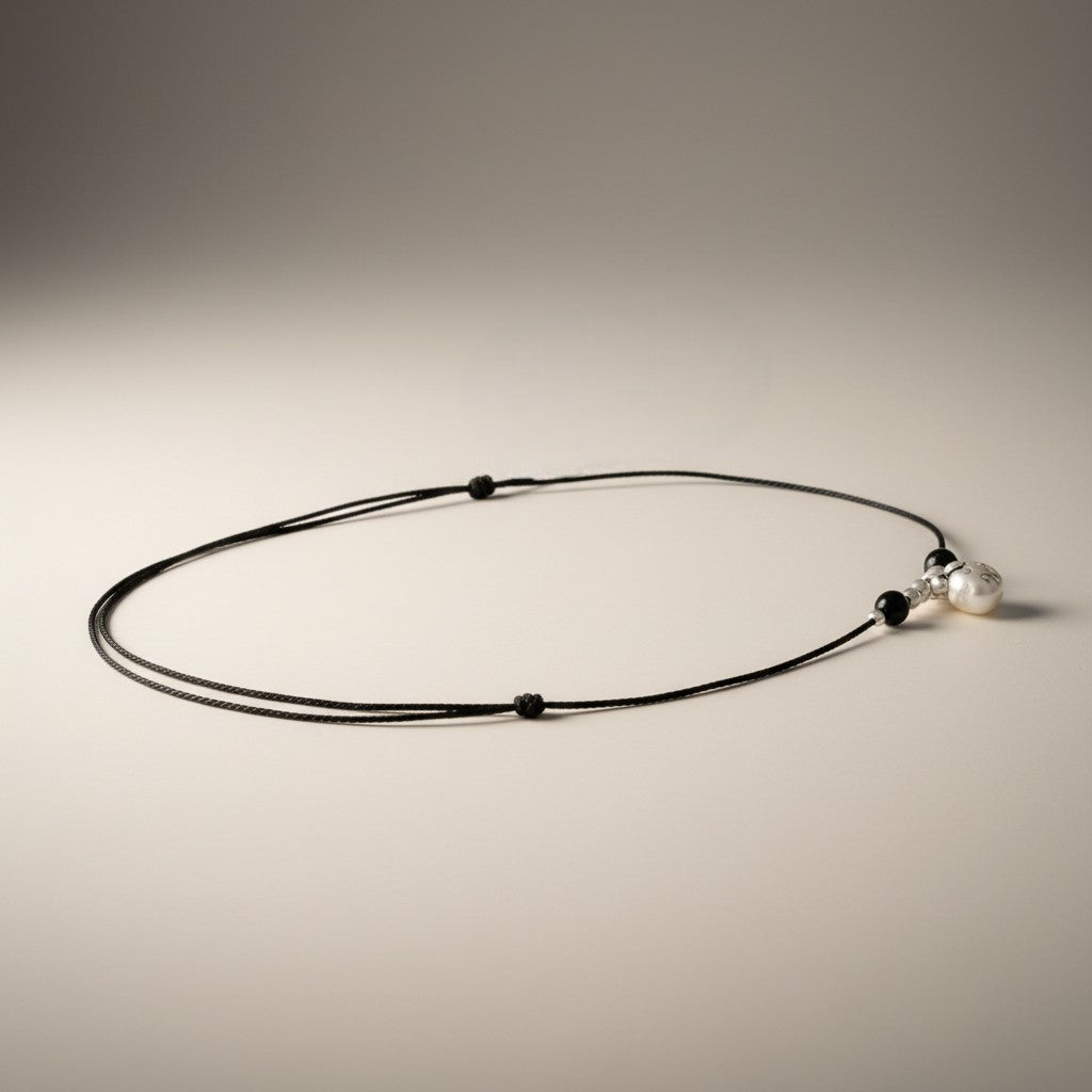 999 Fine Silver Lock Charm Agate Bead Cord Necklace