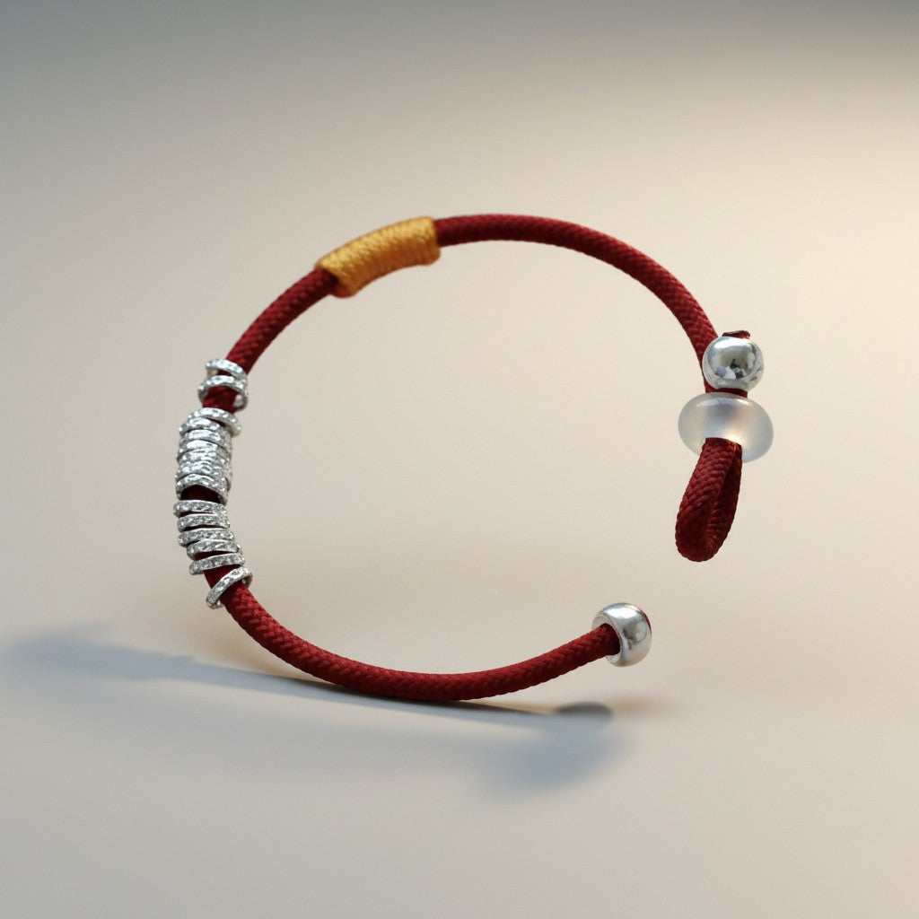 999 Fine Silver lucky Beads charm Braided Tibetan-style Minimal Cord Bracelet