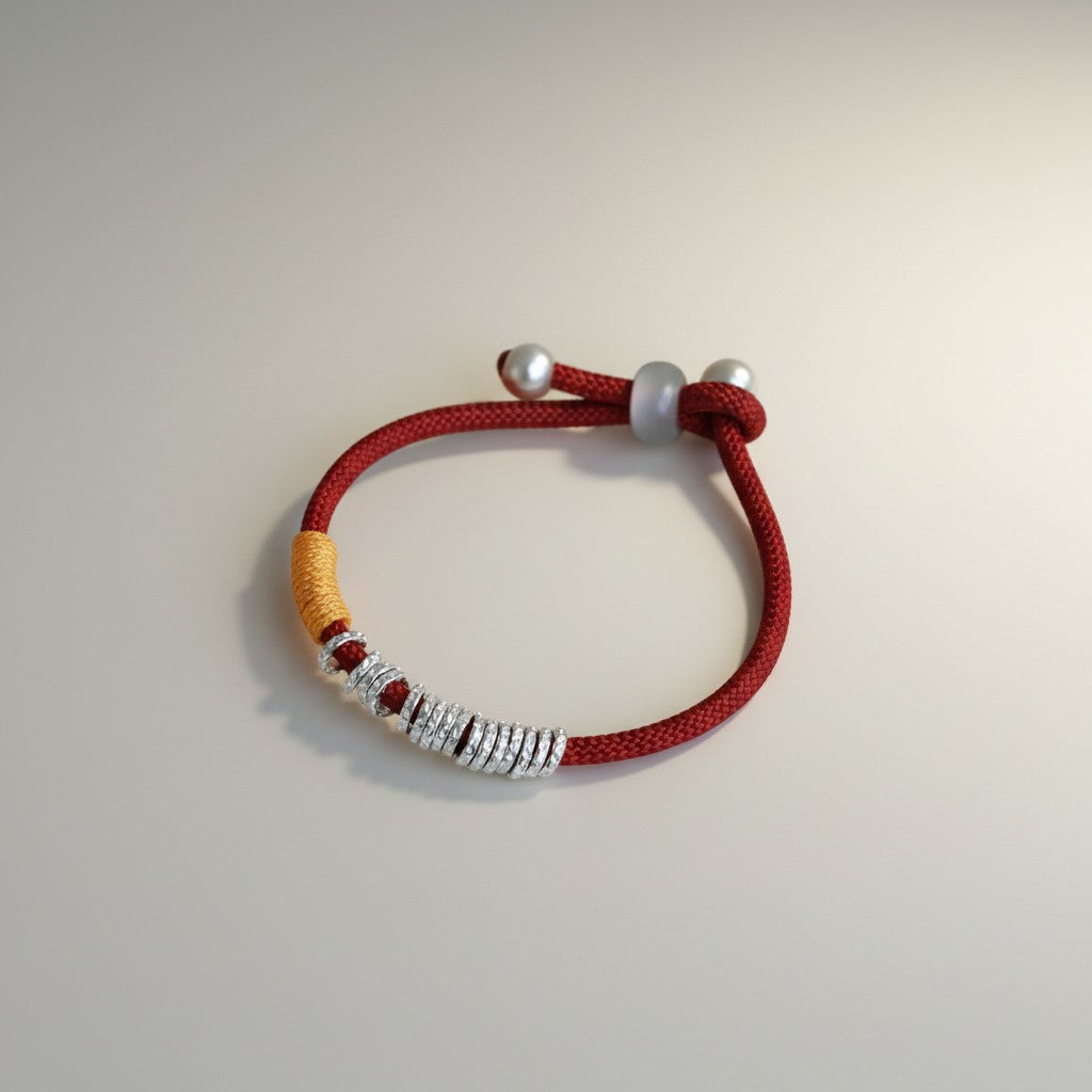 999 Fine Silver lucky Beads charm Braided Tibetan-style Minimal Cord Bracelet