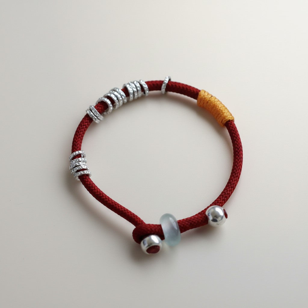 999 Fine Silver lucky Beads charm Braided Tibetan-style Minimal Cord Bracelet