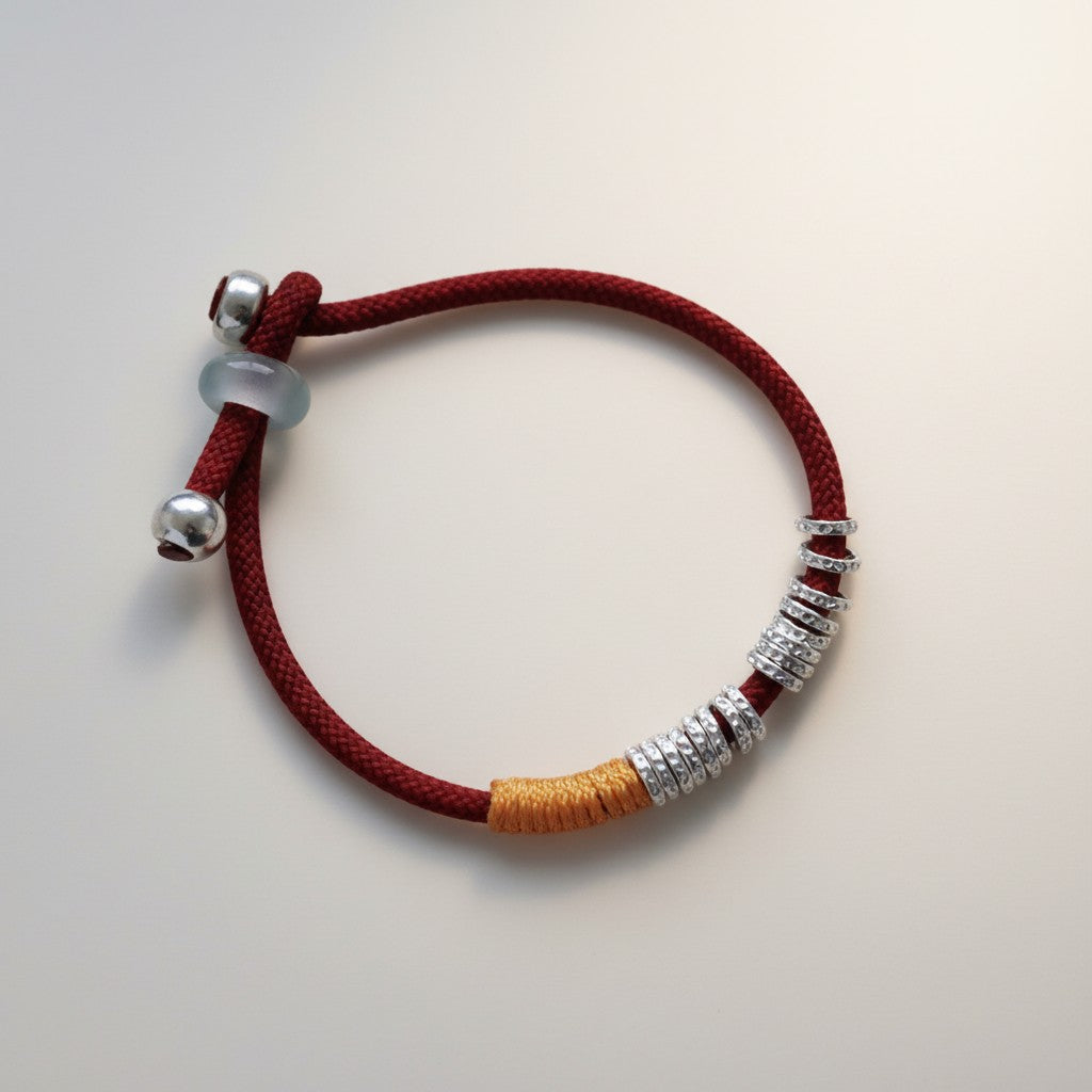999 Fine Silver lucky Beads charm Braided Tibetan-style Minimal Cord Bracelet