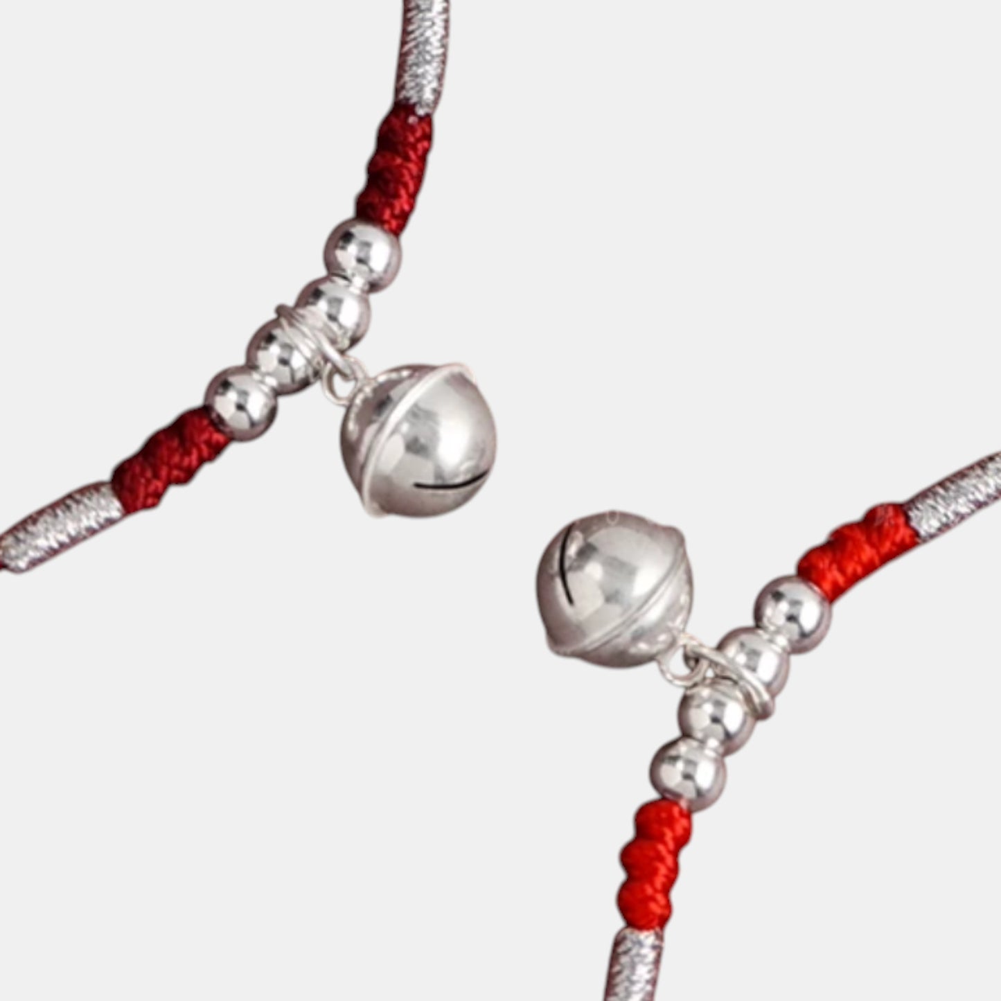 S925 Sterling Silver Bell Charm Minimal Woven Cord Anklet Bracelet Unisex
