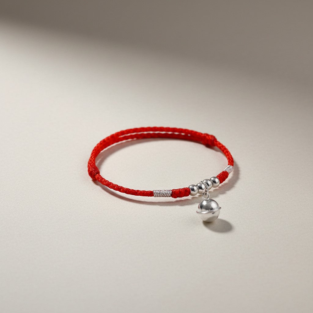 S925 Sterling Silver Bell Charm Minimal Woven Cord Anklet Bracelet Unisex