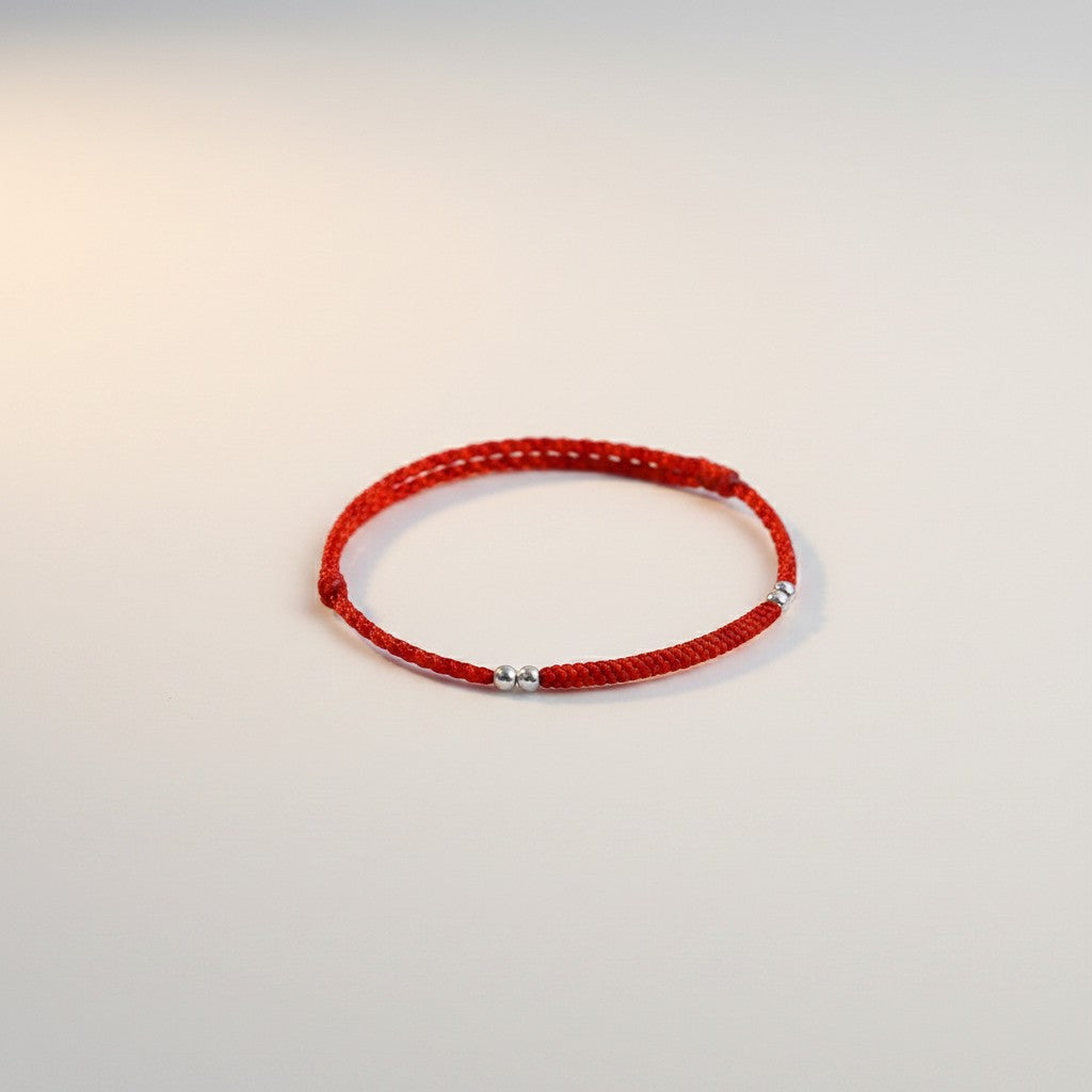 S925 Sterling Silver Minimal Beads Woven Cord Anklet Bracelet Unisex