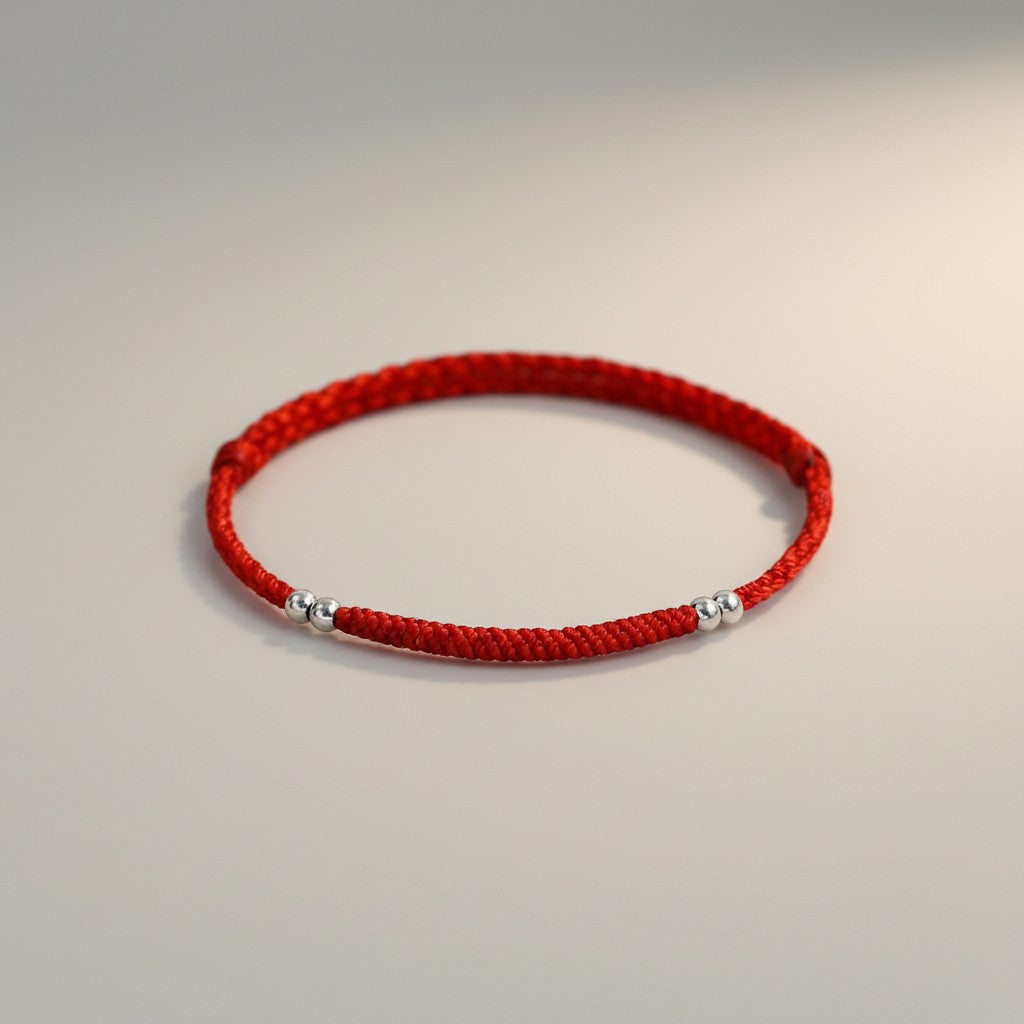 S925 Sterling Silver Minimal Beads Woven Cord Anklet Bracelet Unisex