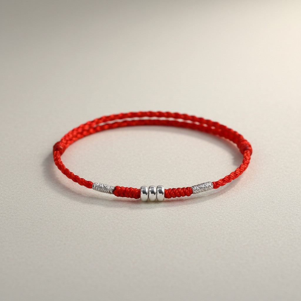 S925 Sterling Silver Thin Minimal Loop Beads Woven Cord Anklet Bracelet