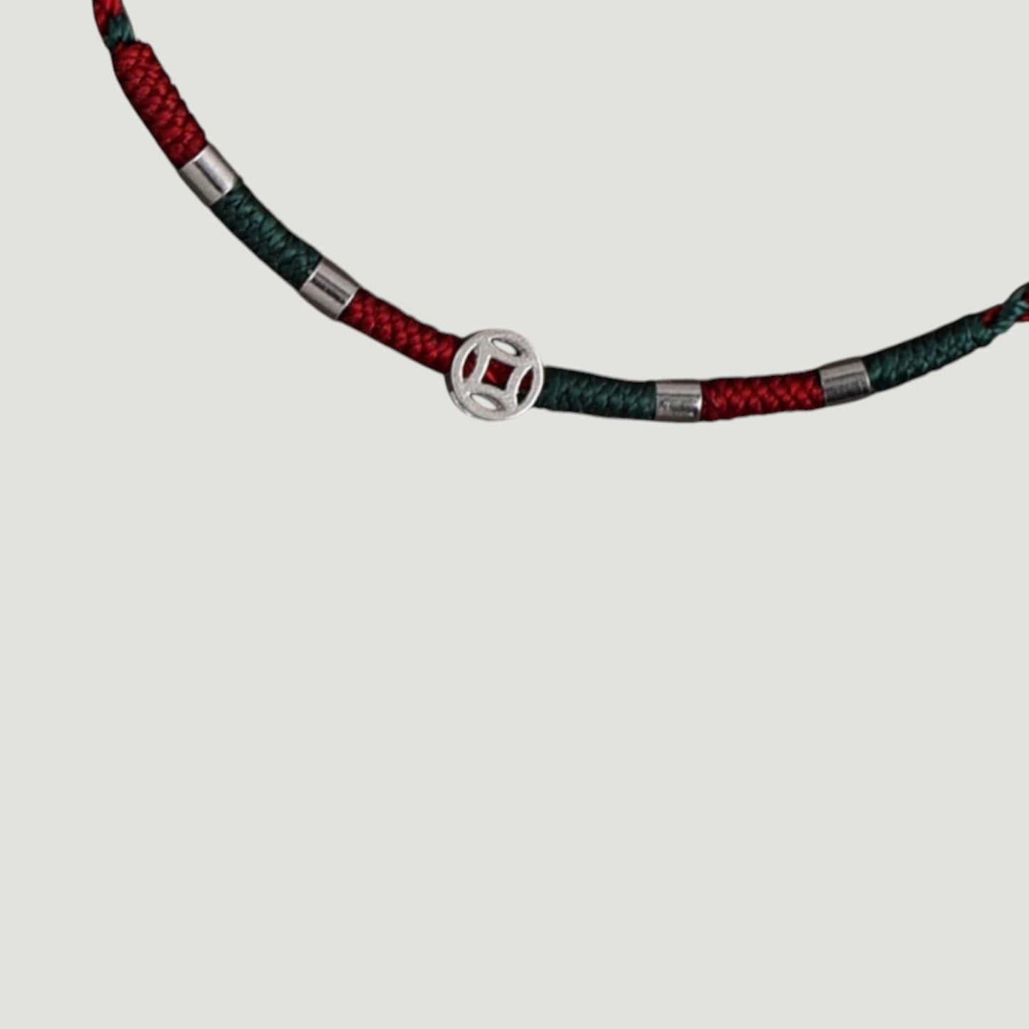 S925 Sterling Silver Minimal Coin Charm Beads Very Thin Woven Cord Anklet Bracelet
