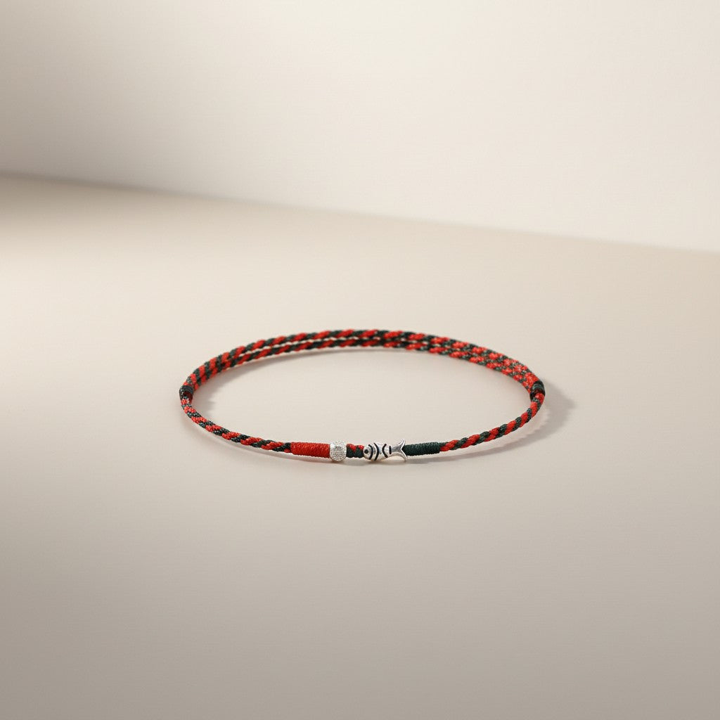 S925 Sterling Silver Koi Lucky Fish Charm Ultra-Fine Minimal Red Rope Anklet Bracelet